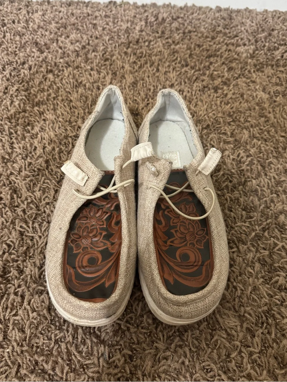 Women's Beige Slip-On Casual Shoes with Floral Insole